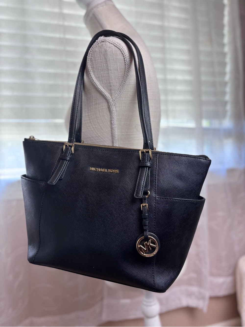 Michael Kors Black Saffiano Leather Tote with Gold Hardware